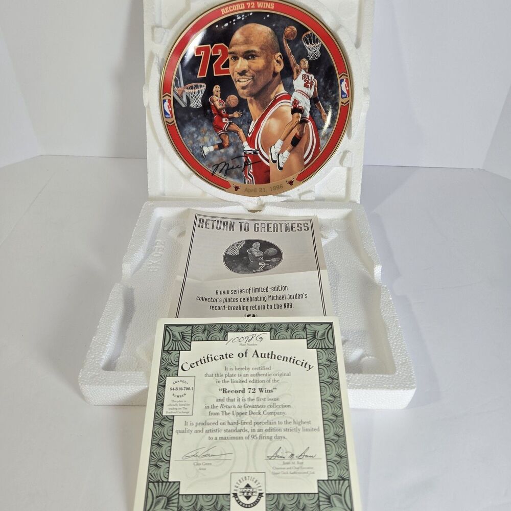 Michael Jordan Record 72 Wins Upper Deck Bradford Exchange Collector Plate COA